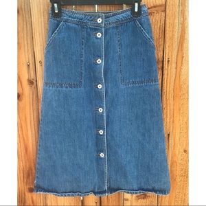 Button down denim midi skirt